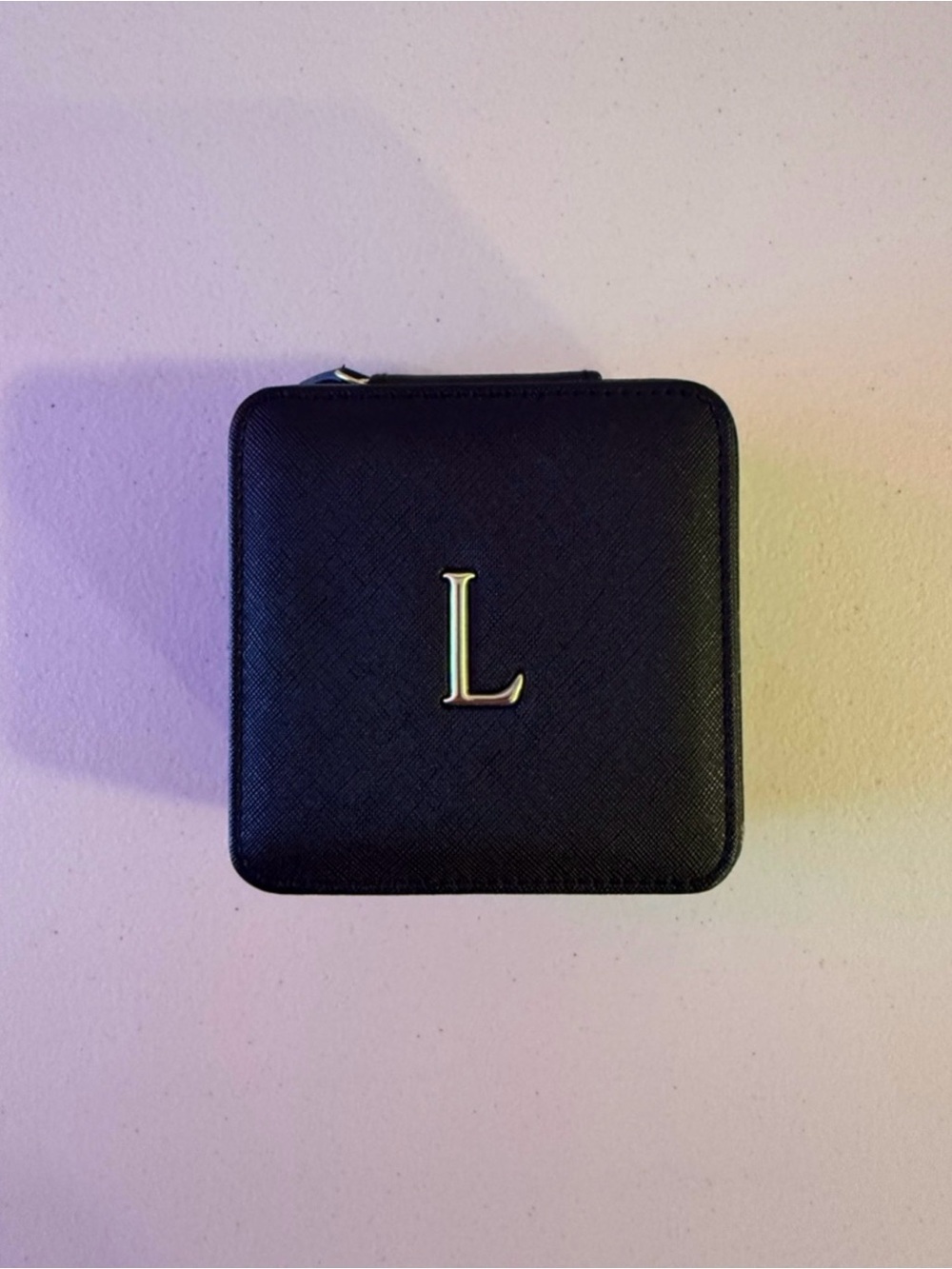 Nordstrom Initial L Black Gold Square Travel Jewelry Case Box